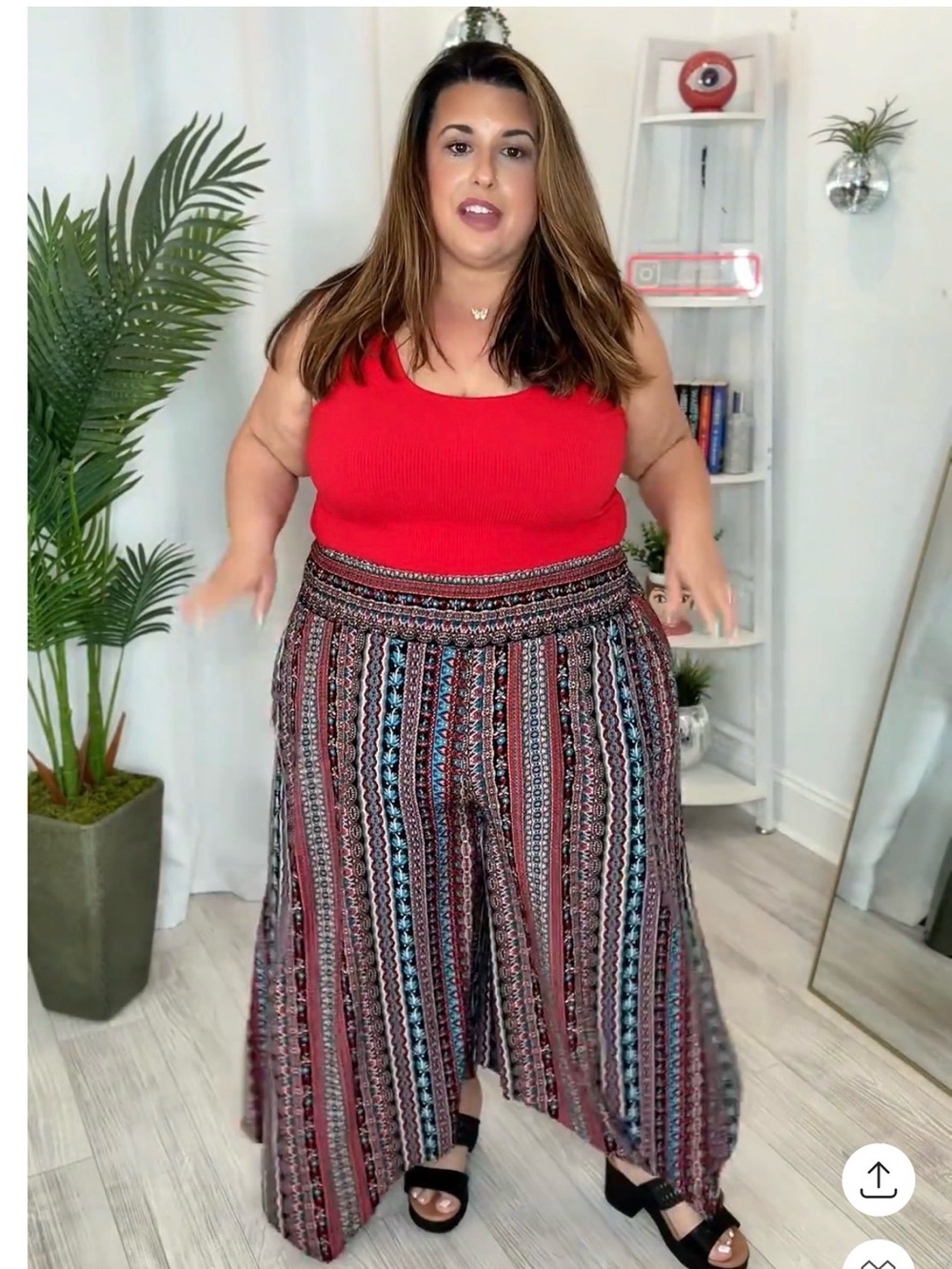Plus Boho Print Cropped Wide Leg Pants